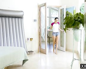 Wild black-haired gave an softcore rubdown to her mother's beau, before they had super-steamy romp