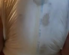 Humungous Dude Extracts Pee Enema into Adult Diaper