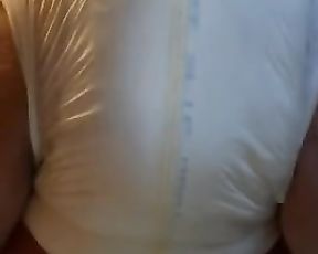 Humungous Dude Extracts Pee Enema into Adult Diaper