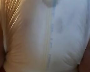 Humungous Dude Extracts Pee Enema into Adult Diaper