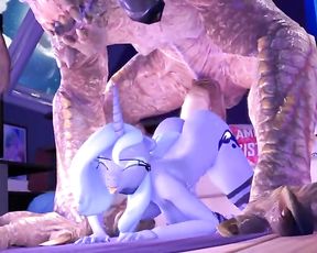 Hooves Art - Luna x some Wierd Monster