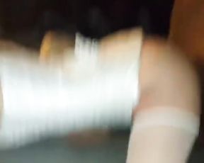 White Lingerie Stunner Tears Up HEFTY DARK-HUED SPEAR with a Cockring on