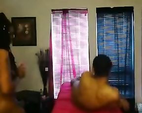 Super-Sexy Dark-Hued Goddess Giving Softcore Massage to Man with Glad completing