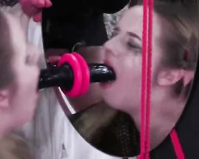 All Girl Female made to Suck a Fake-Man Sausage and Gags