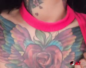 Tattooed bombshell Adel Asanti throating a big spear