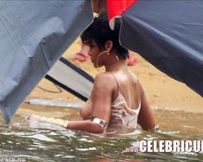 Bare Ebony Celebrity Rihanna Showcases Pierced Globes %26 Clean-Shaved Coochie