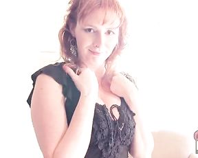 Sandy-Haired wife teases in tight white jeans