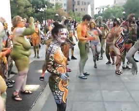 Bodypainted People Dancing Bare in Public