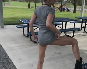 ELASTIC BOOTIE COUGAR HIKING IN MINI MINISKIRT HIGH STILETTOS NO UNDIES NAKED IN PUBLIC