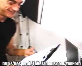 Desperate dark-hued actress in leather footwear