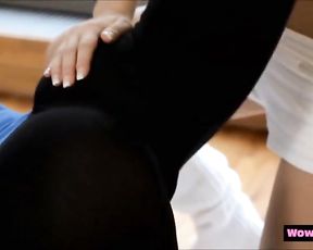 girl-on-girl teens in yoga pants