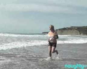 Nubial Platinum-Blondie All All-Innate Woman Nude on Beach, Explicit Wool Adorned Vulva