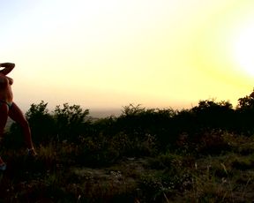 Blue Bikini Girl Outodor with Beauty Big Tits