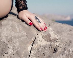 Rocks, sea and Nude Beauty Girl
