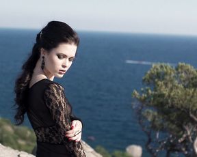 Rocks, sea and Nude Beauty Girl