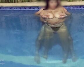 Busty nubile flashing bumpers on public pool, we were caught romping
