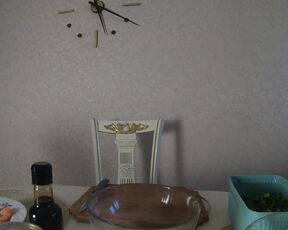 Bare Dame  in the kitchen