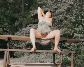 CAUGHT! Outdoor public showing! Deep Throating my giant jugs and demonstrating vag by the sea