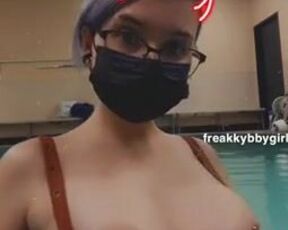 Cute Girl Flashed Piercing Nipples at Public Pool