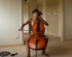 Nude Girl-Musician Plays Cello