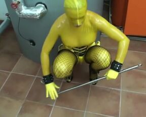 Binding and dominating solo girl. Naked in latex in the industrial zone