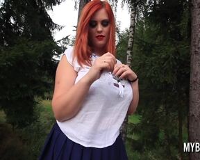 Red-Haired Girl Takes Off Boulder-Holder And Plays With Her Super Big Tits