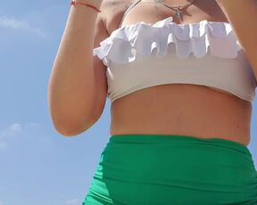 Timid cherry public smoking with nude baps and showcase vag