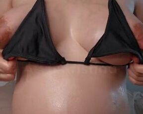 Prego lubing Tummy Button Fetish engorged melons phat areolas - AerieKristina - Teaser