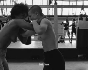 Emily Allen nude, Michèle Belgrand - The girl with two heads (2018) topless fight scene