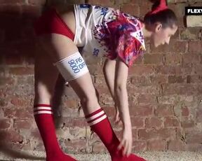 Small titted teen brunette is doing her stretching routine and slowly taking off her clothes