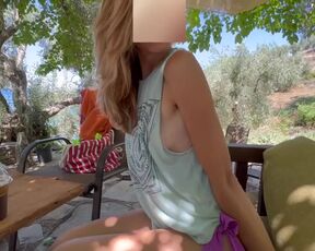 Doll showcasing her melons at the beach bar and parking bunch and jacking vagina and clitoris in the car