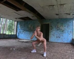 Full frontal nudity nymph in an deprived building