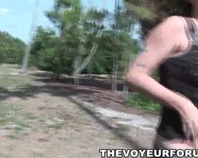 Black-Haired showcases her milk cans off outdoors