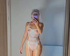 Tiktok sexy babe in a hot bride costume. Topless lingerie fetish