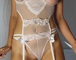 Tiktok sexy babe in a hot bride costume. Topless lingerie fetish