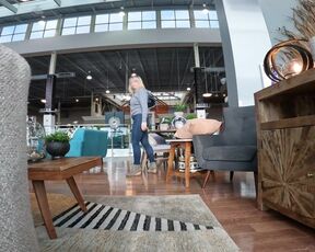 Pierced Mounds on Demonstrate While Furniture Shopping - Public Funbags Demonstrate - Braless Under Jacket