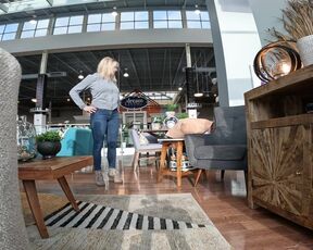 Pierced Mounds on Demonstrate While Furniture Shopping - Public Funbags Demonstrate - Braless Under Jacket