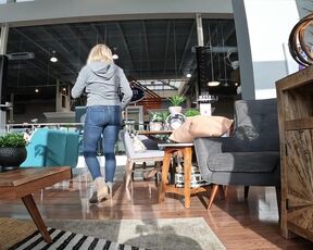 Pierced Mounds on Demonstrate While Furniture Shopping - Public Funbags Demonstrate - Braless Under Jacket