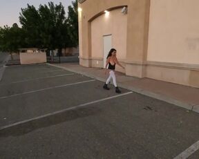 Out ambling around nude in public on Thanksgiving! Ginormous inborn fun bags out, coochie frolicking!