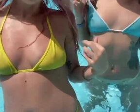 Two sexy babes publicly exposed their cute boobs in the pool by cosmicstarlight - Topless TikTok