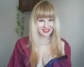 Oops crazy knocker hops out while she's speaking in her delicious voice...