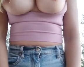 Natural Big Titty MILF outdoor play