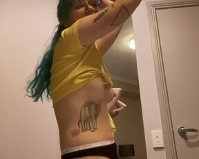 Ticktocker with blue hair bare-breasted dancing trends by heidiv - TikTok Nude