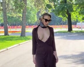 Elegant braless doll outdoors