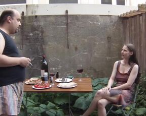 Peeping at a girl in the yard. Hot teenage neighbor