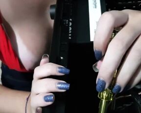 Gamer woman fixing computer - Nipple slide