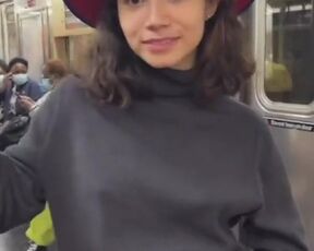 In the subway, a girl showed topless for Tiktok