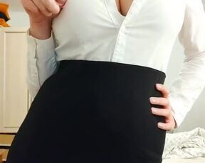 Office style and opens up the view of beautiful natural breasts