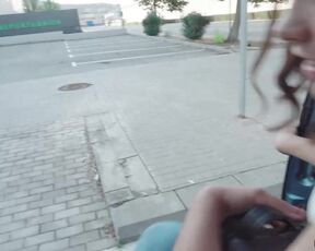 Small titted babe took off her clothes in a parking lot and got fucked hard