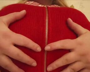 Sara Willis in Red Sweater Uncovers her Enormous Boobs